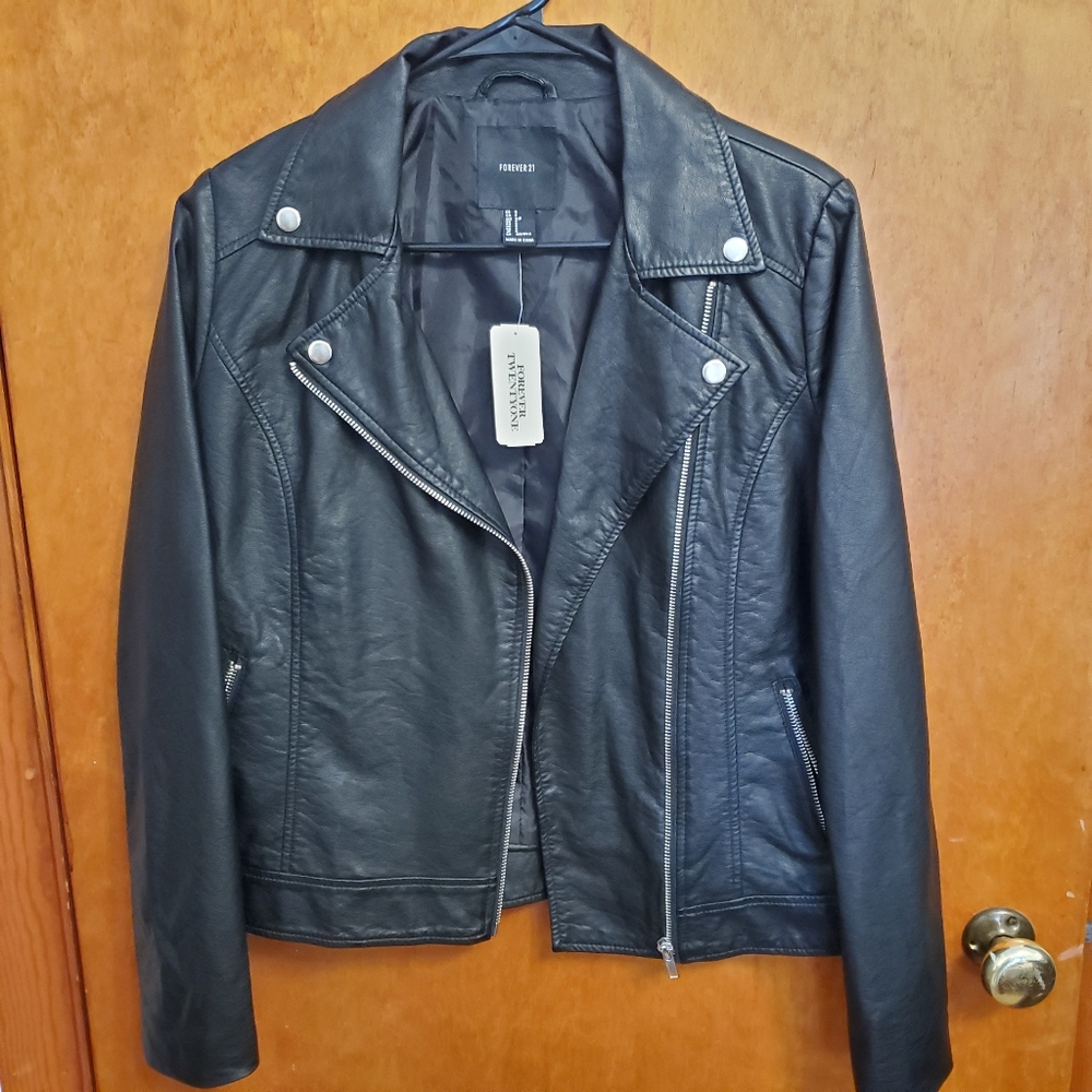 Forever 21 Black Faux Leather Moto Jacket - Sz S